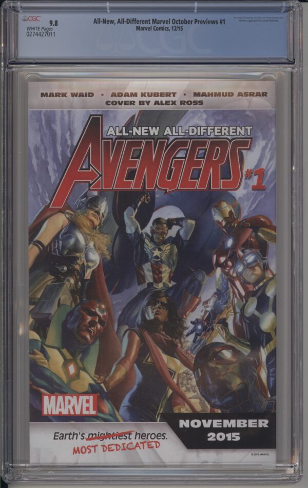 ALL-NEW, ALL-DIFFERENT MARVEL OCTOBER PREVIEWS #1 - CGC 9.8 NM/M – ARTHUR ADAMS AND DAVE STEWART COVER - Image 2