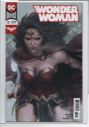 WONDER WOMAN #51 – GOLD SIGNATURE - STEVE ORLANDO – NUMBERED 04:15 - RARE – COA - STANLEY "ARTGERM" LAU COVER