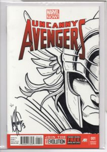 UNCANNY AVENGERS #1 – SIGNED & REMARKED KEN HAESER – THOR SKETCH – NUMBERED 04/20 - 2012