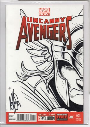 UNCANNY AVENGERS #1 – SIGNED & REMARKED KEN HAESER – THOR SKETCH – NUMBERED 04/20 - 2012
