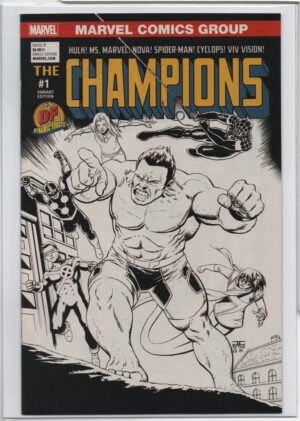 CHAMPIONS #1 – JOHN CASSADAY – W/DF COA – ’77 HOMAGE VARIANT - B&W VARIANT - 2016