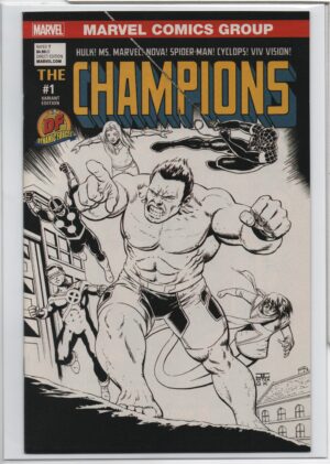 CHAMPIONS #1 – JOHN CASSADAY – W/DF COA – ’77 HOMAGE VARIANT - B&W VARIANT - 2016