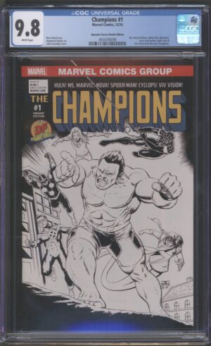 CHAMPIONS #1 – CGC 9.8 NM/M – ’77 HOMAGE VARIANT - JOHN CASSADY B&W VARIANT 2016