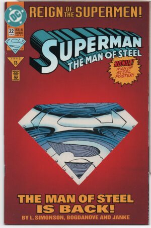 SUPERMAN: THE MAN OF STEEL #22 – DIE CUT COLLECTORS EDITION - 1ST APPEARANCES - 1993