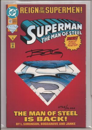 SUPERMAN: THE MAN OF STEEL #22 – SIGNED JON BOGDANOVE DIE CUT EDITION – NUMBERED COA - 1993