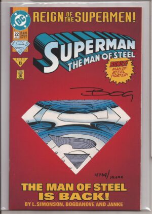 SUPERMAN: THE MAN OF STEEL #22 – SIGNED JON BOGDANOVE DIE CUT EDITION – NUMBERED COA - 1993
