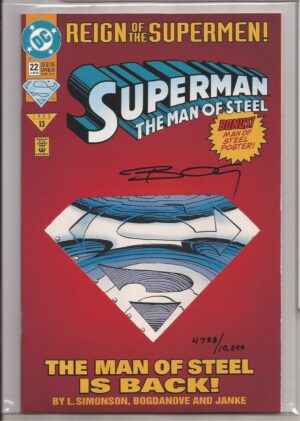 SUPERMAN: THE MAN OF STEEL #22 – SIGNED JON BOGDANOVE DIE CUT EDITION – NUMBERED COA - 1993