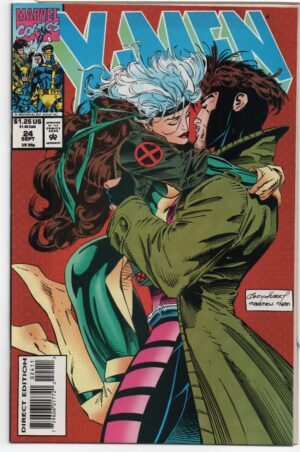 X-MEN #24 – CLASSIC ROGUE GAMBIT KISS - DIRECT – ANDY KUBERT COVER - 1993