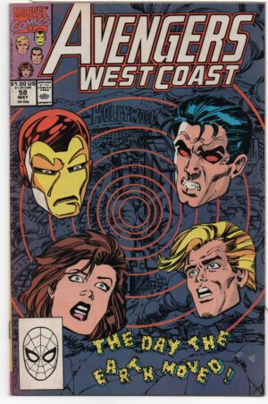 AVENGERS WEST COAST #58 – DAY THE EARTH MOVED – FABIAN NICIEZA – TOM MORGAN COVER - 1990