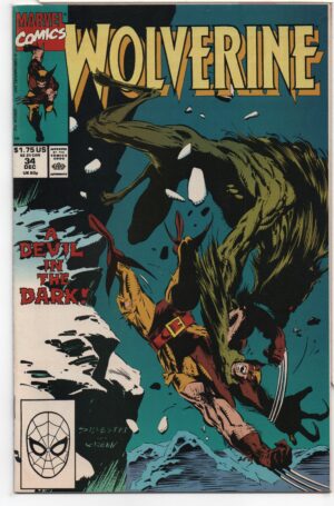 WOLVERINE #34 – 1ST HUNTER IN DARKNESS – LARRY HAMA – MARC SILVESTRI COVER – DIRECT - 1990